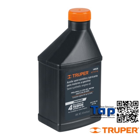 Imagen de ACEITE SEMI-SINTETICO MOTOR 4 TIEMPOS 470ML (16OZ) TRUPER