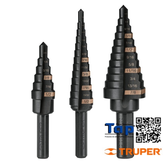 Imagen de BROCAS ESCALONADAS OXIDO NEGRO TRUPER JGO 3