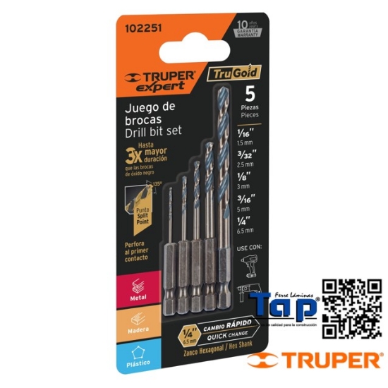 Imagen de BROCAS HSS P METAL ZANCO CAMBIO RAPIDO EXPERT JGO 5