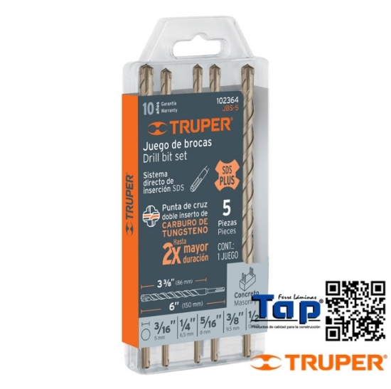 Imagen de BROCAS P CONCRETO SDS PLUS TRUPER JGO 5