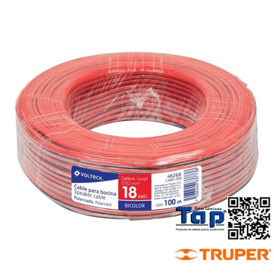 Imagen de CABLE POLARIZADO BICOLOR P BOCINA 18 AWG ROLLO 100M
