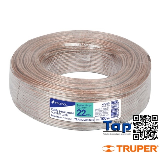 Imagen de CABLE POLARIZADO TRANSP P BOCINA 16 AWG ROLLO 100M