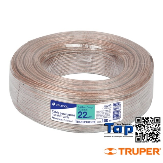 Imagen de CABLE POLARIZADO TRANSP P BOCINA 22 AWG ROLLO 100M