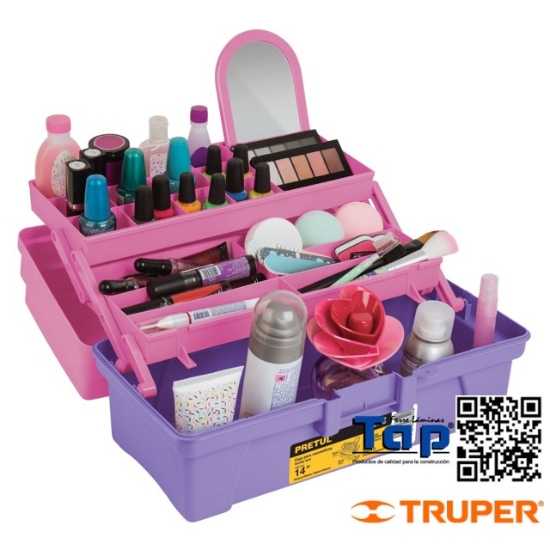 Imagen de COSMETIQUERA CAJA 14" ROSA/MORADO PRETUL