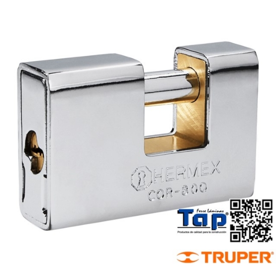 Imagen de CANDADO ANTIPALANCA 80 MM BLINDADO LLAVE PUNTOS HERMEX