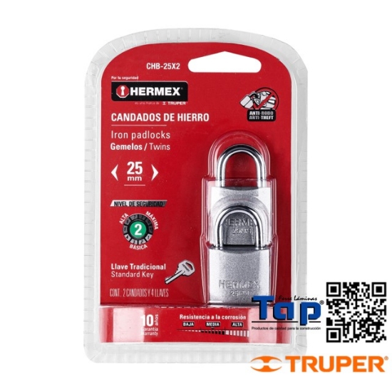 Imagen de CANDADO HIERRO 25 MM C GANCHO CORTO BLISTER C 2