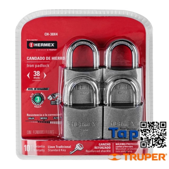 Imagen de CANDADO HIERRO 38 MM C GANCHO CORTO BLISTER C 4