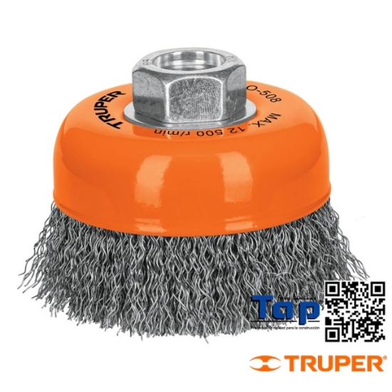 Imagen de CARDA COPA 075 3" ALAMONDULADO FINO EJE 015 5/8"-11 TRUPER