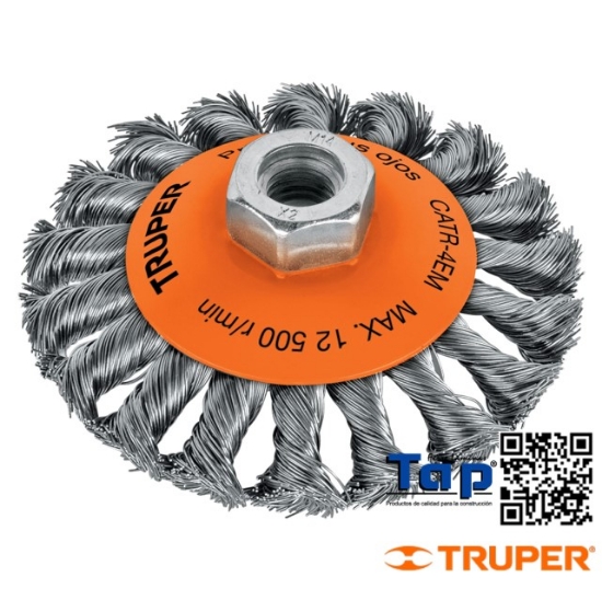 Imagen de CARDA T CONICO 100 4" ALAMTRENZADO EJE M14 TRUPER