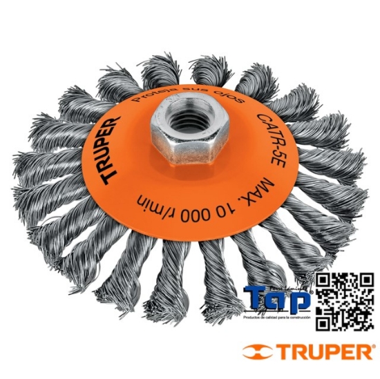 Imagen de CARDA T CONICO 125 5" ALAMTRENZADO EJE 015 5/8"-11 TRUPER