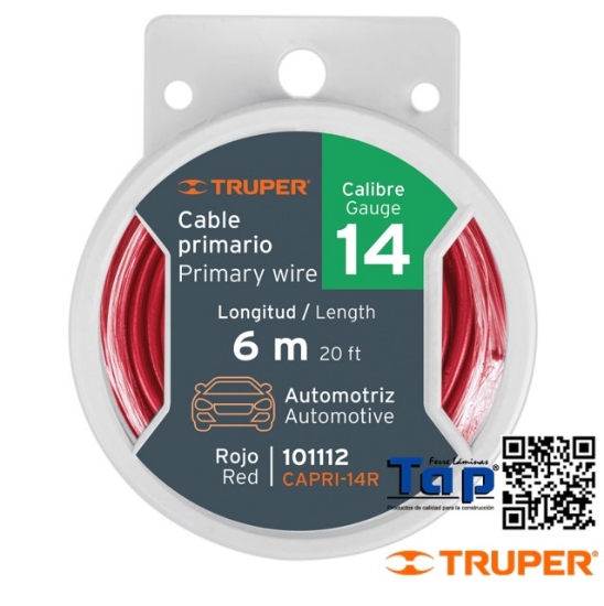 Imagen de CABLE PRIMARIO ROJO CAL 12 TRUPER CARRETE C   3.5 M