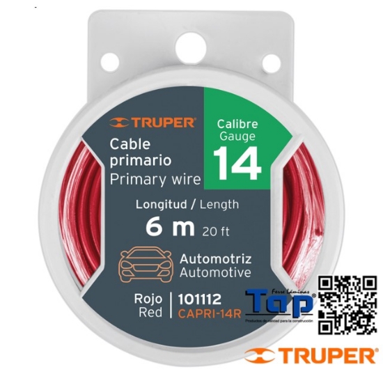 Imagen de CABLE PRIMARIO ROJO CAL 14 TRUPER CARRETE C   6 M