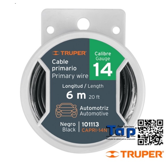 Imagen de CABLE PRIMARIO NEGRO CAL 16 TRUPER CARRETE C   9 M