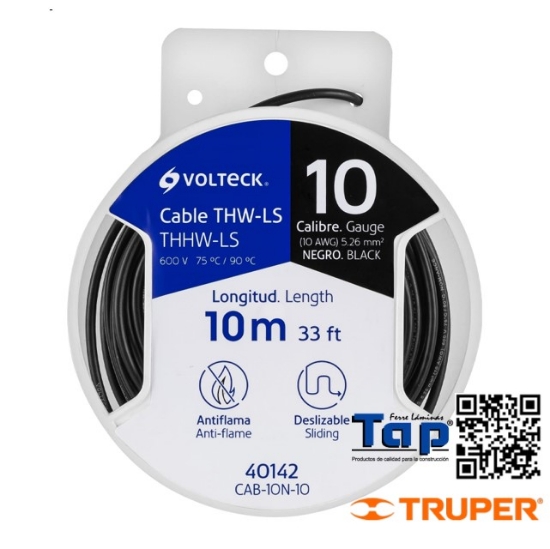 Imagen de CABLE THHW-LS 10 AWG NEGRO VOLTECK CARRETE C  10 M