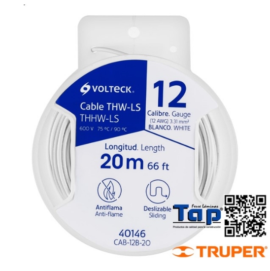Imagen de CABLE THHW-LS 12 AWG BLANCO VOLTECK CARRETE C  20 M