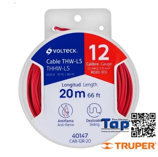 Imagen de CABLE THHW-LS 12 AWG ROJO VOLTECK CARRETE C  20 M