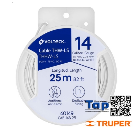 Imagen de CABLE THHW-LS 14 AWG NEGRO VOLTECK CARRETE C  25 M
