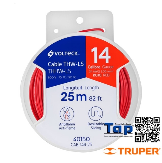 Imagen de CABLE THHW-LS 14 AWG ROJO VOLTECK CARRETE C  25 M