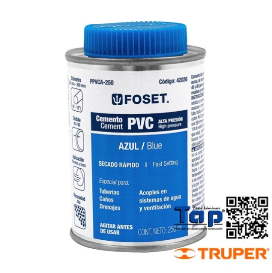 Imagen de CEMENTO AZUL P PVC EN BOTE 250 ML ALTA PRESION FOSET