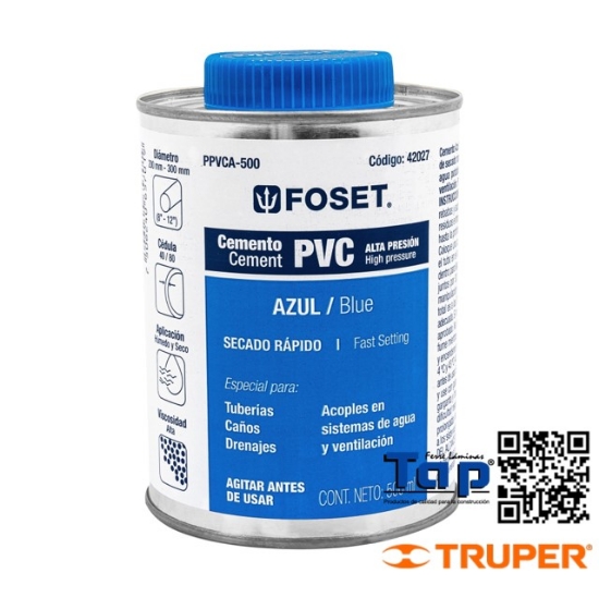 Imagen de CEMENTO AZUL P PVC EN BOTE 500 ML ALTA PRESION FOSET