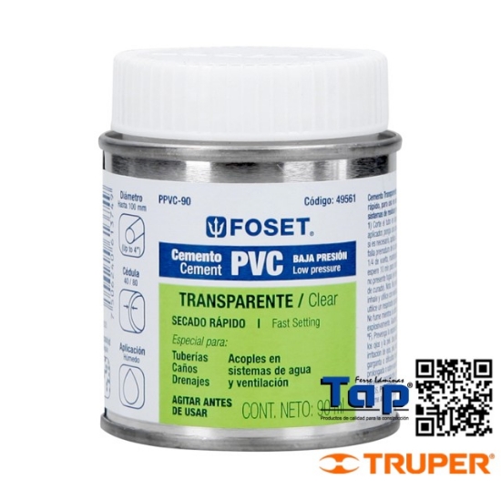 Imagen de CEMENTO P PVC EN BOTE  90 ML BAJA PRESION FOSET
