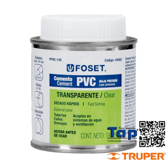 Imagen de CEMENTO P PVC EN BOTE 145 ML BAJA PRESION FOSET