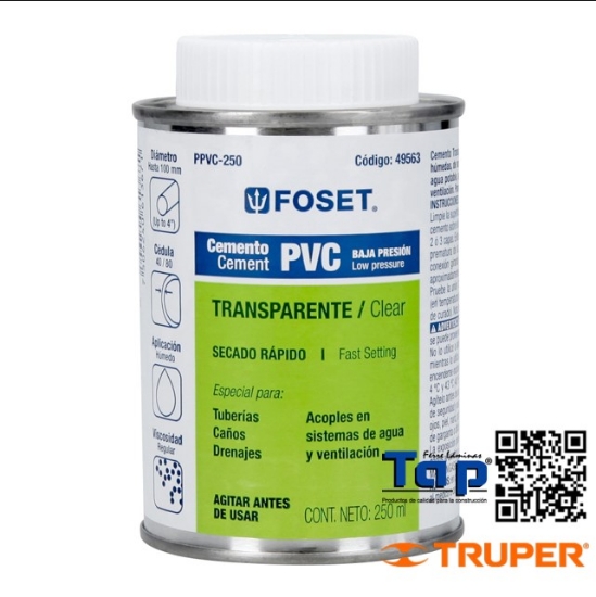 Imagen de CEMENTO P PVC EN BOTE 250 ML BAJA PRESION FOSET