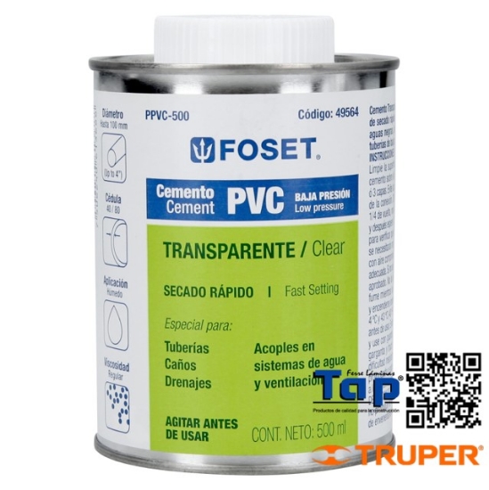 Imagen de CEMENTO P PVC EN BOTE 500 ML BAJA PRESION FOSET