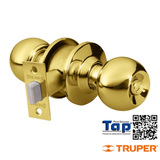 Imagen de CERRADURA T ESFERA P BAÑO LATON BRILLANTE HERMEX