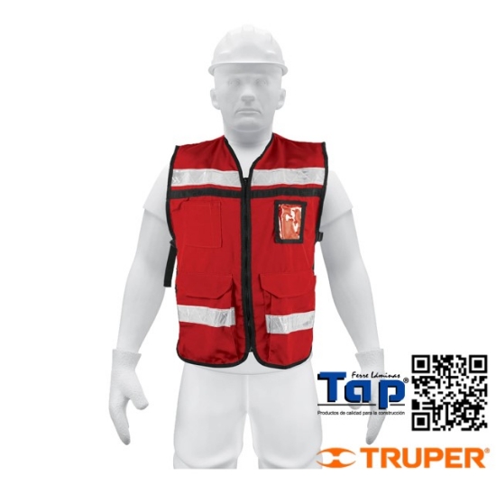 Imagen de CHALECO BRIGADISTA C CINTAS REFLEJANTES COLOR ROJO
