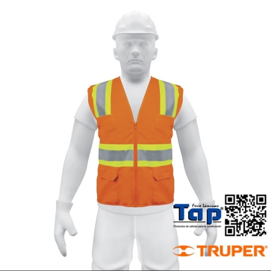 Imagen de CHALECO SEGURIDAD NARANJA MAX VISIBILIDAD Y 6 BOLS