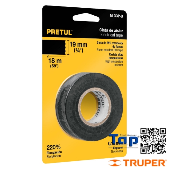 Imagen de CINTA AISLAR 18 MX19 MM NEGRA EN BLISTER PRETUL