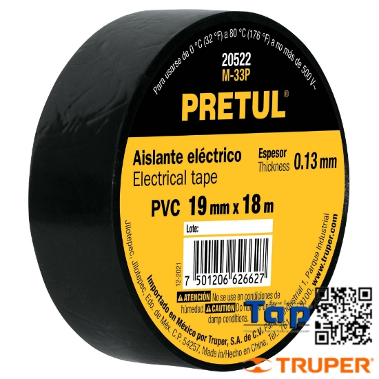 Imagen de CINTA AISLAR 18 MX19 MM NEGRA PRETUL
