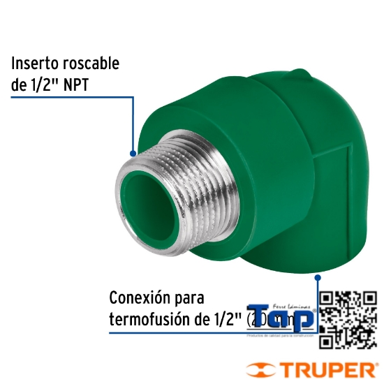 Imagen de CODO 90° PPR 013 1/2" MACHO C INSERTO METALICO FOSET