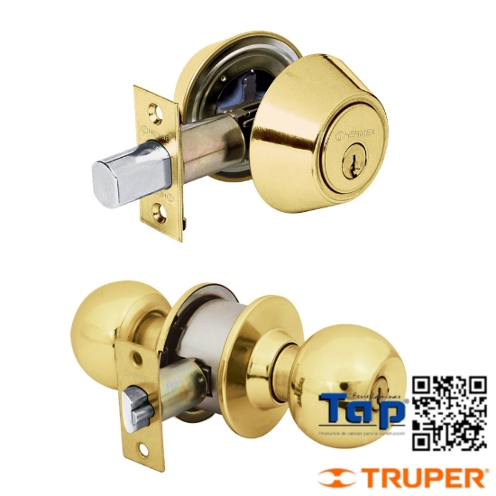 Imagen de CERRADURAS LLAVE-LLAVE LATON BRILLANTE HEMEX BASIC COMBO
