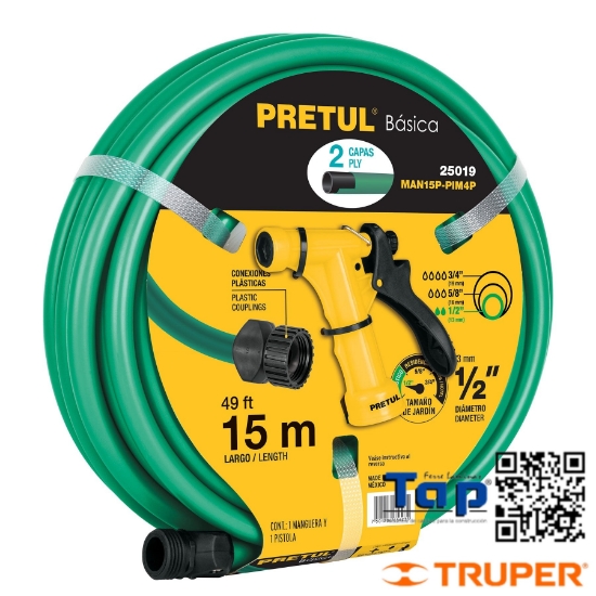 Imagen de MANGUERA MAN-15X 1/2"P Y PISTOLA RIEGO PIM-4P PRETUL COMBO