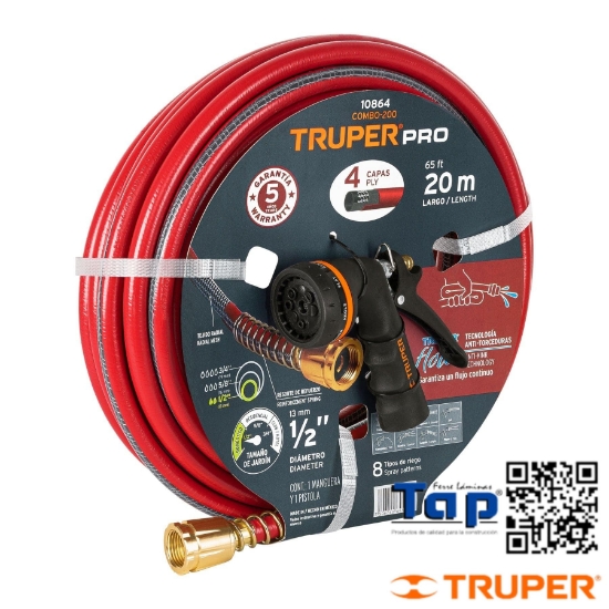 Imagen de MANGUERA MAN-20X 1/2"X Y PISTOLA RIEGO PR-208 TRUPER COMBO