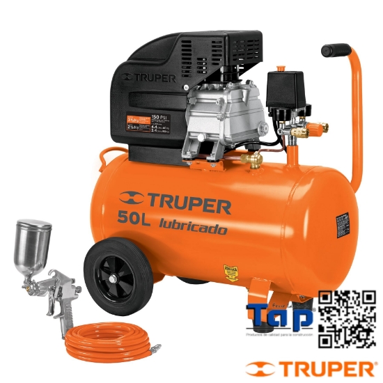 Imagen de COMPRESOR 50L 3-1/2 HP MANGUERA PVC Y PISTOLA KIT