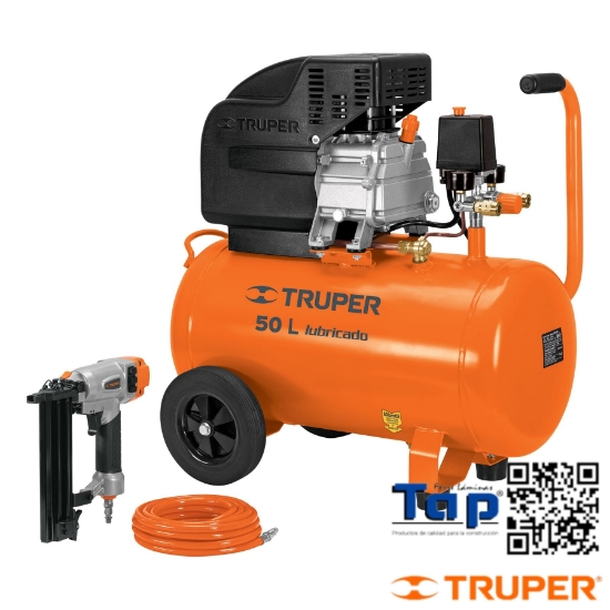 Imagen de COMPRESOR 50L CLAVADORA CLNE-18 CAL 18 Y MANGUERA KIT