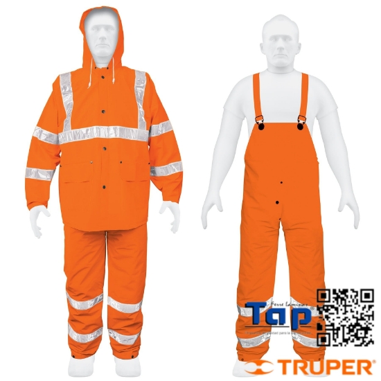 Imagen de IMPERMEABLE DOBLE CAPA CONJUNTO NARANJA C REFLEJANTE M