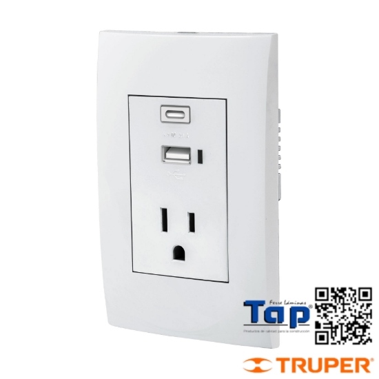 Imagen de CONTACTO 2 POLOS MAS TIERRA C 2 PUERTOS USB OSLO BLANCO
