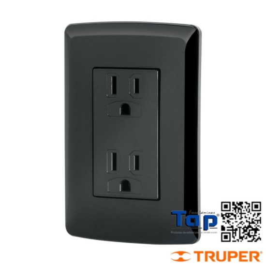 Imagen de CONTACTO DUPLEX ATERRIZADO COLOR NEGRO LINEA ITALIANA
