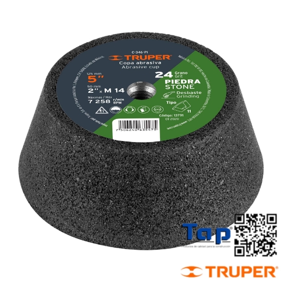 Imagen de COPA DESBASTE PIEDRA 125 5" GRANO 24 EJE M14 TRUPER