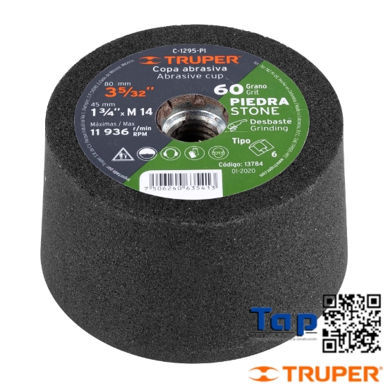 Imagen de COPA DESBASTE PIEDRA 3-5/32" GRANO 36 EJE M14 TRUPER