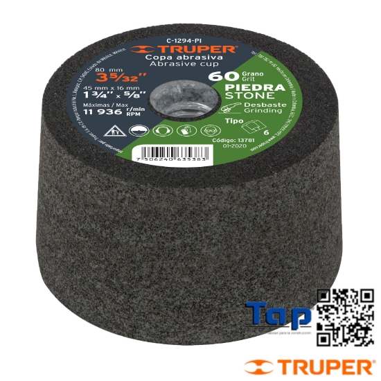 Imagen de COPA DESBASTE PIEDRA 3-5/32" GRANO 80 EJE 015 5/8"-11 TRUPER