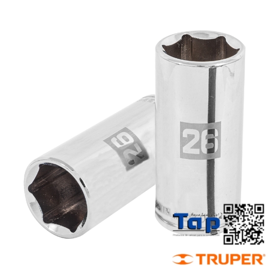 Imagen de DADO LARGO 26 MM  6 PTA CUA 013 1/2" TRUPER