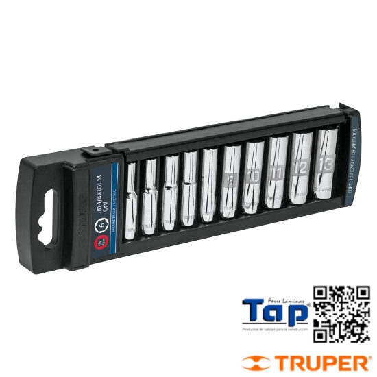 Imagen de DADOS LARGOS CUA 006 1/4" MM TRUPER JGO 10