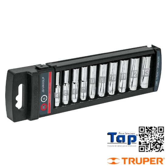Imagen de DADOS LARGOS CUA 006 1/4" STD TRUPER JGO 10