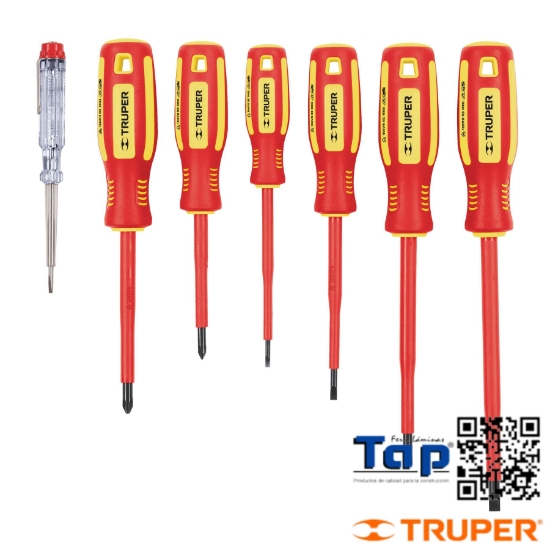 Imagen de DESARMADORES DIELECTRICOS Y 1 PROBADOR CORRIENTE JGO 6
