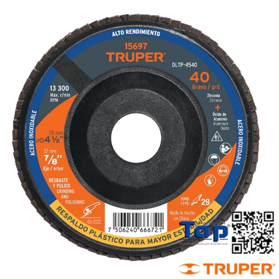 Imagen de DISCO 113 4-1/2" LAMINADO RESP PCO GRANO 40 CENTRO 022 7/8"